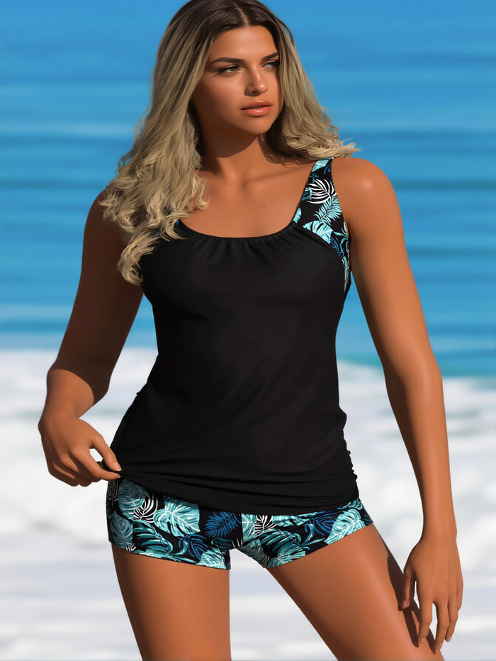 Tankini Swimsuits for Women 2026 Tummy Control Two Piece Bathing Suits with Sporty Pockets Swim Shorts