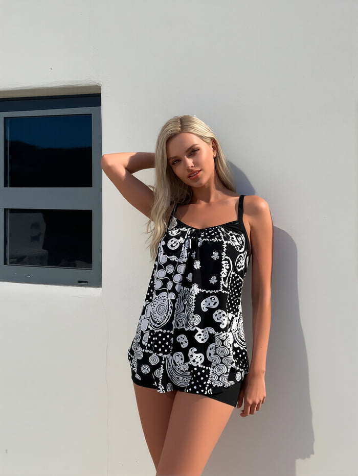 Tankini Swimsuits for Women, Two Piece Bathing Suits with Shorts, Modest Tank Top Swim Dress