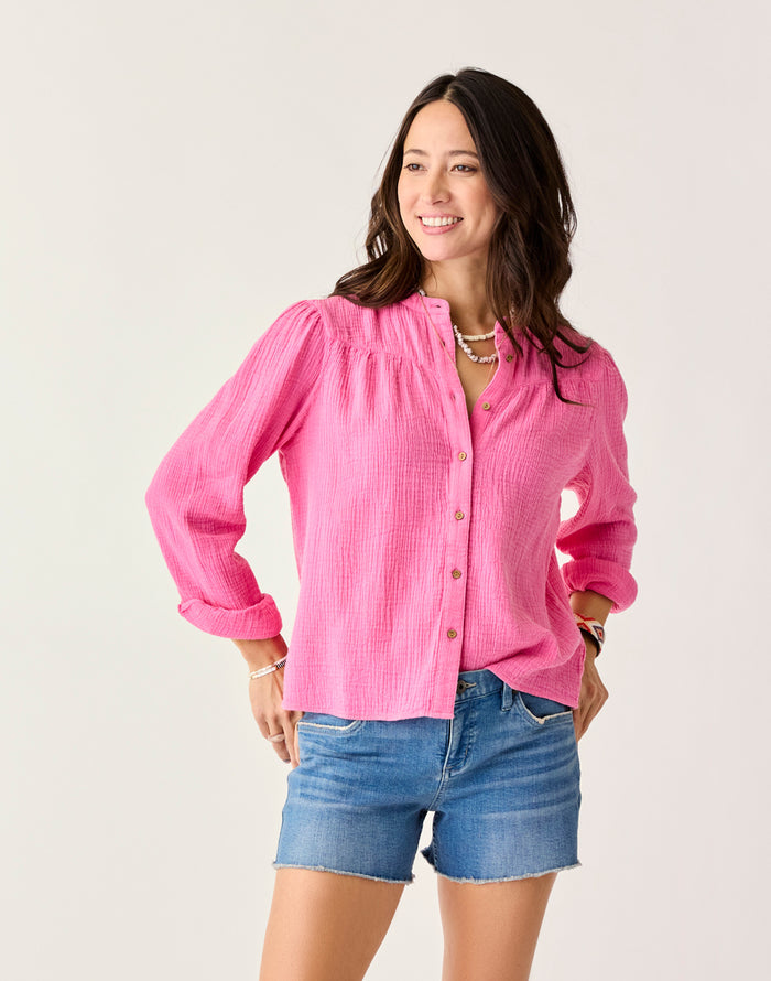 Tatum Double Gauze Shirt: Hot Pink - FINAL SALE