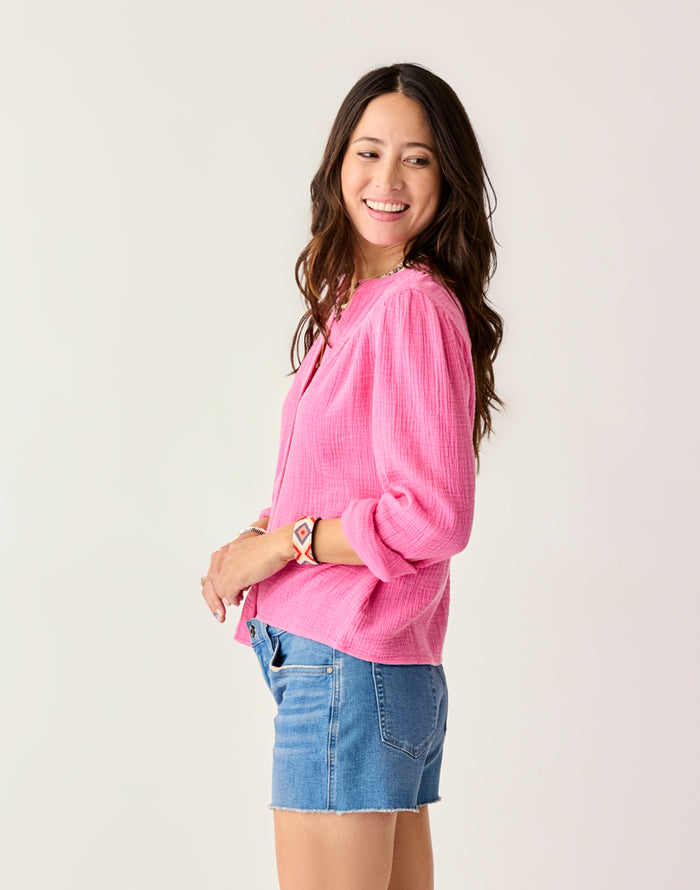 Tatum Double Gauze Shirt: Hot Pink - FINAL SALE