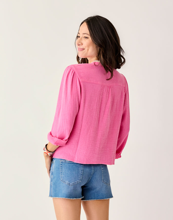 Tatum Double Gauze Shirt: Hot Pink - FINAL SALE