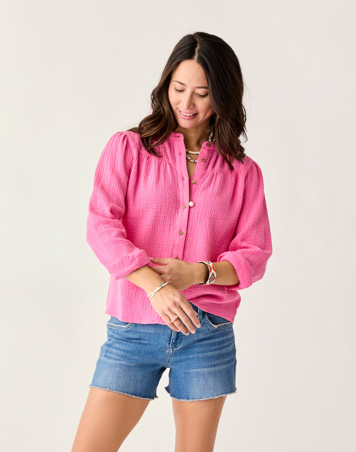 Tatum Double Gauze Shirt: Hot Pink - FINAL SALE