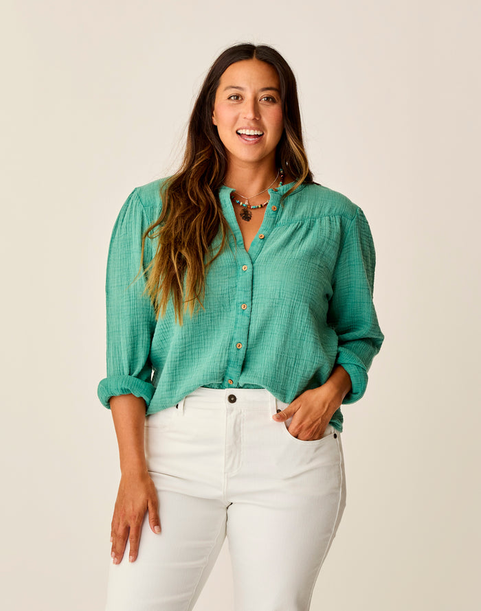 Tatum Double Gauze Shirt: Jade - FINAL SALE