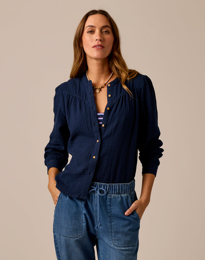 Tatum Double Gauze Shirt: Navy