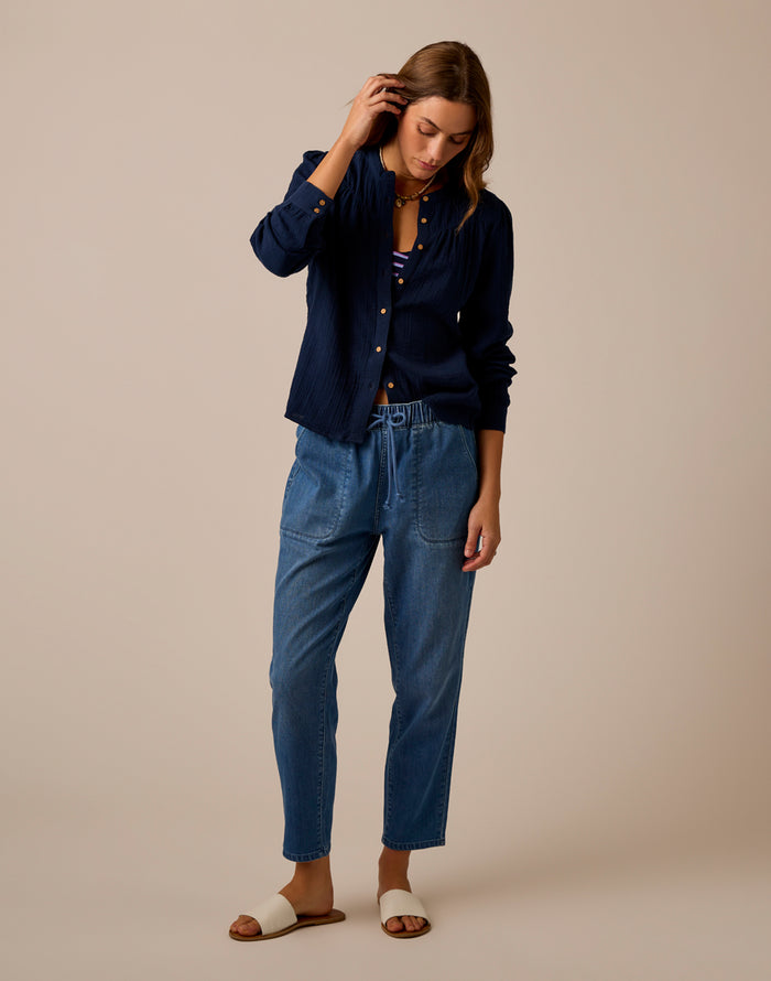 Tatum Double Gauze Shirt: Navy