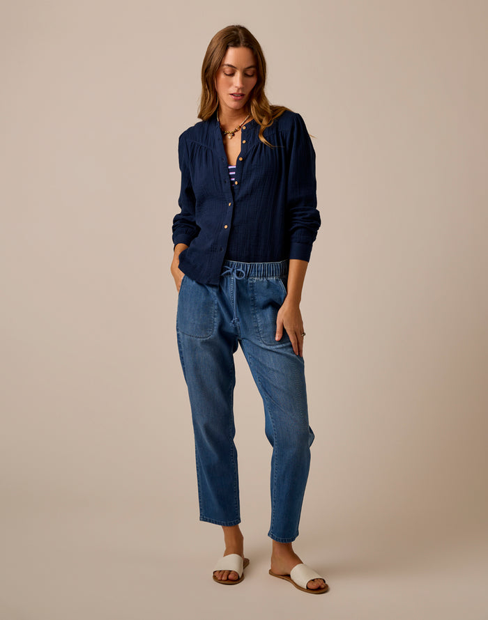 Tatum Double Gauze Shirt: Navy