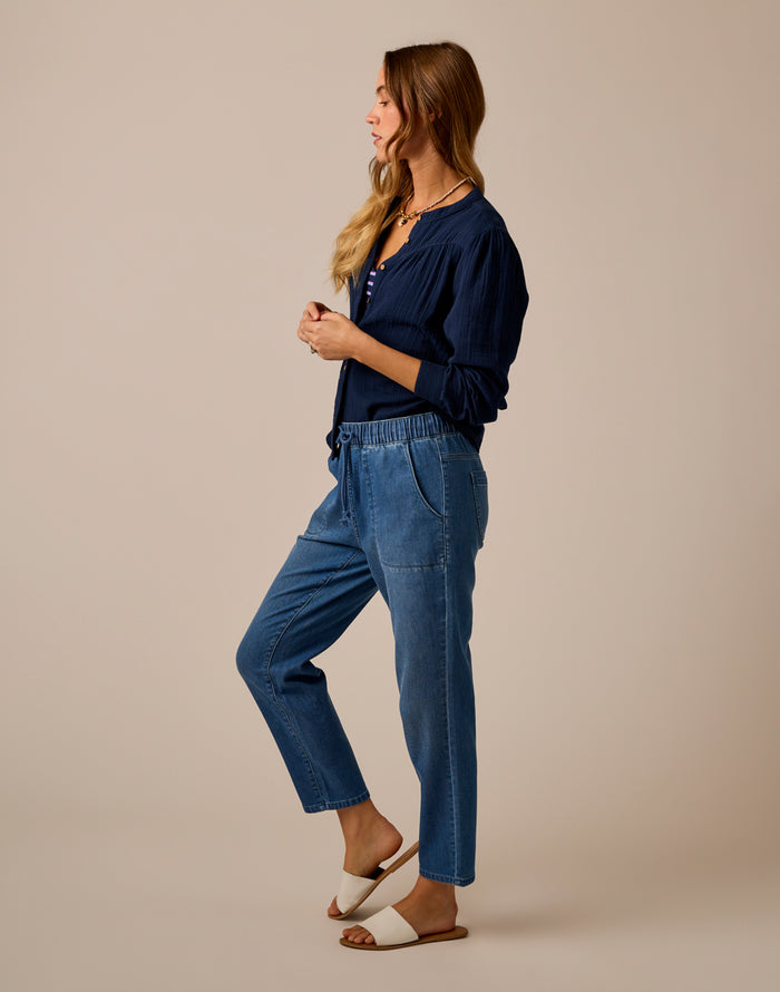 Tatum Double Gauze Shirt: Navy