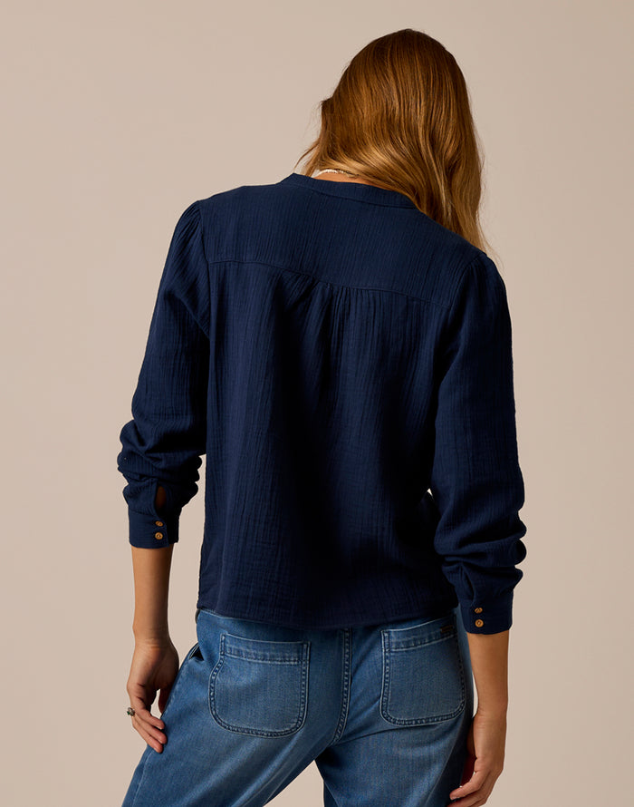 Tatum Double Gauze Shirt: Navy