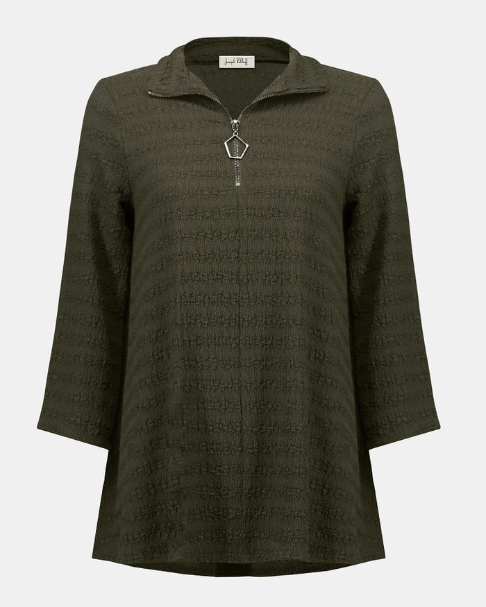 Textured Knit A-Line Tunic khaki - Joseph Ribkoff