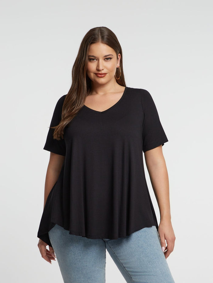 Top basique à ourlet arrondi noir - Mat