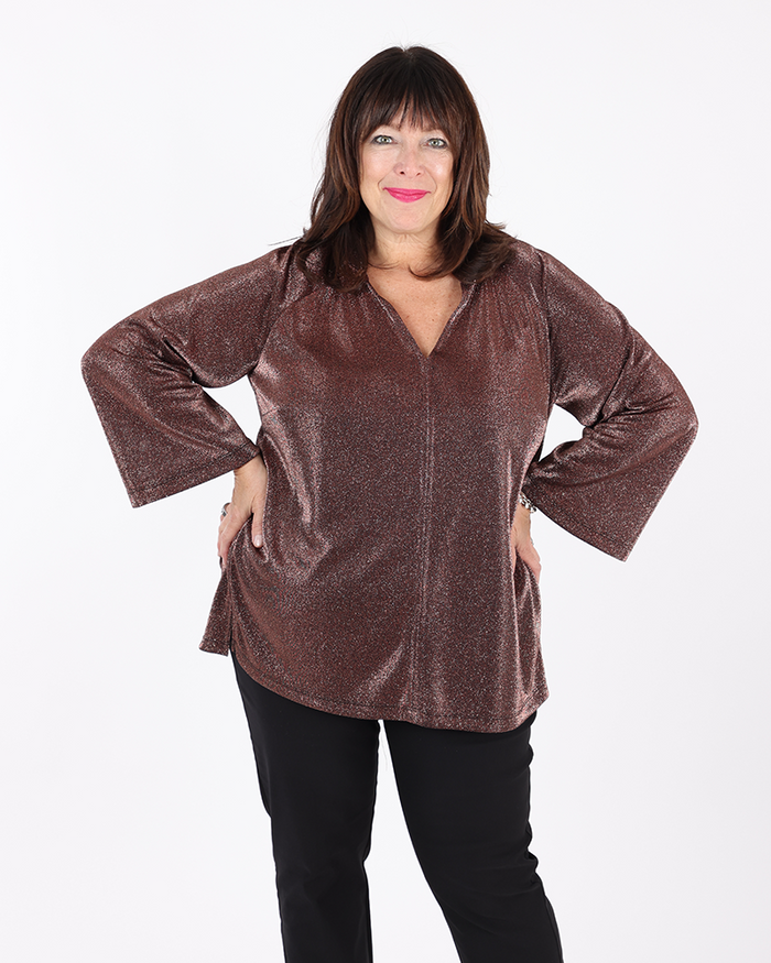 Top bronze scintillant col V  - Mat
