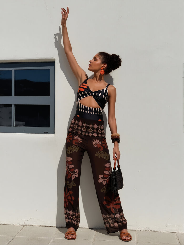Two Piece Sets for Women Sexy Printing Halter Bandage Top Long Straight Pants Vacation Outfits Beach