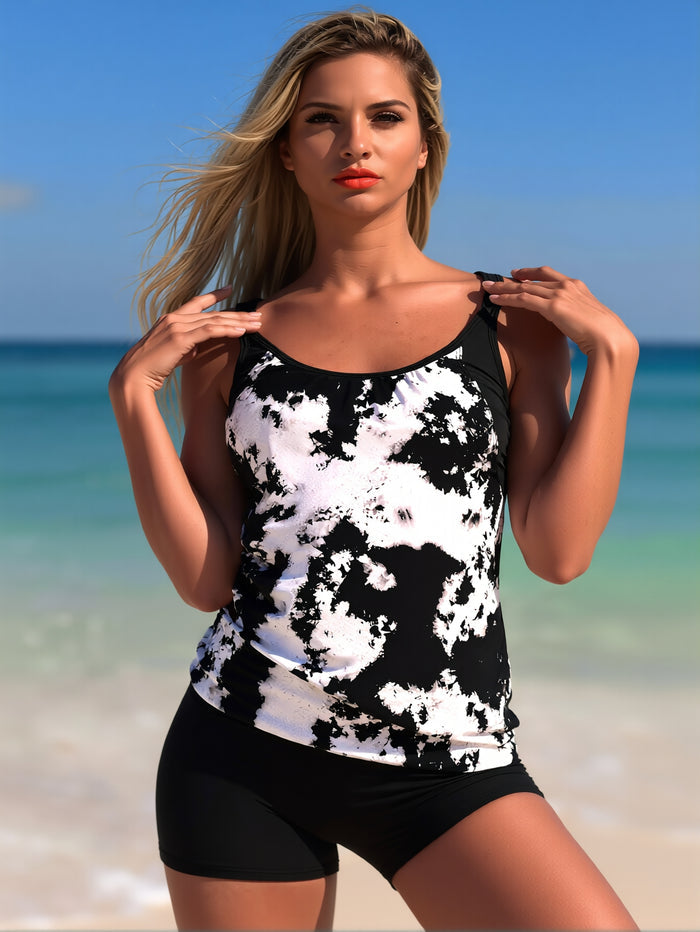 Two Piece Tankini Swimsuits for Women Tummy Control Two Piece Modest Bathing Suits Floral Skirt