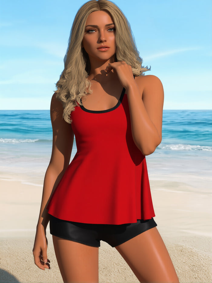 Two Piece Women's Tankini Swimsuits Blouson Swim Tank Top with Shorts Modest Bathing Suits