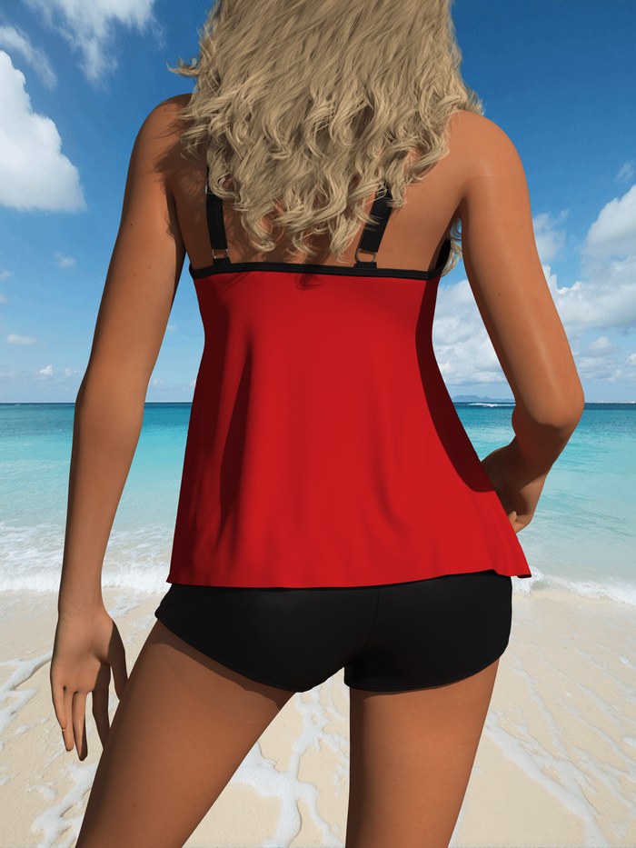 Two Piece Women's Tankini Swimsuits Blouson Swim Tank Top with Shorts Modest Bathing Suits