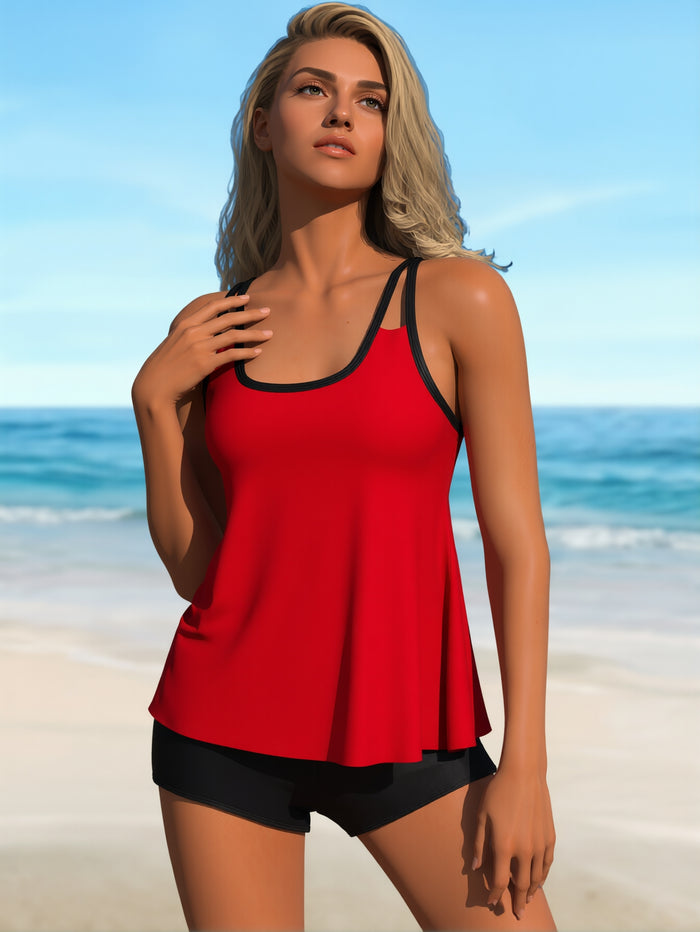 Two Piece Women's Tankini Swimsuits Blouson Swim Tank Top with Shorts Modest Bathing Suits
