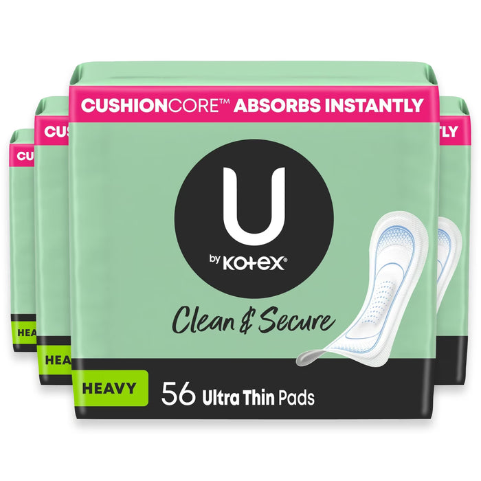 U by Kotex Clean & Secure Ultra Thin Long Unscented Pads - 56 Ct - 4 Pack