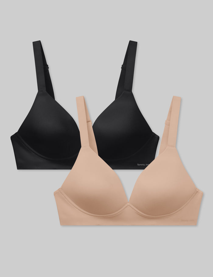 OLD::Ultimate Comfort Wireless T-Shirt Bra (2-Pack)::Black/Paris Nude