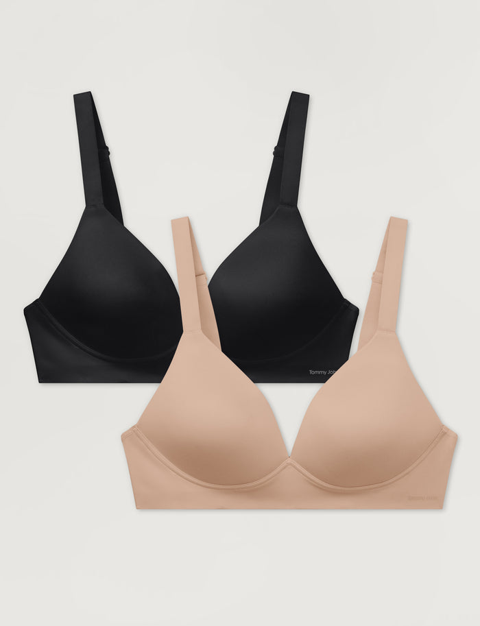 Ultimate Comfort Wireless T-Shirt Bra (2-Pack)::Black/Paris Nude::Swatch
