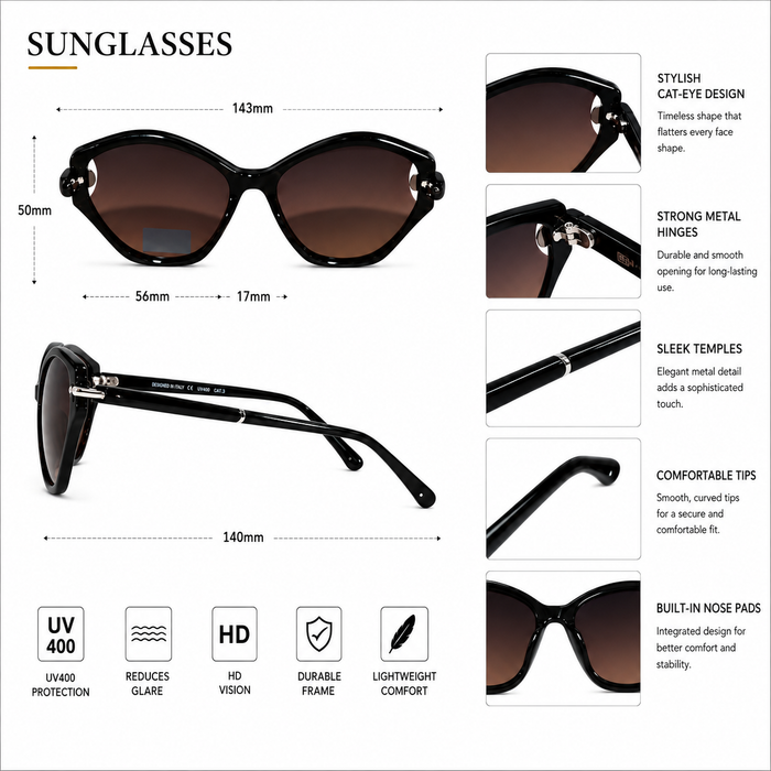Upgrade your style with the ANS BILLION Women's Cat Eye Sunglasses.