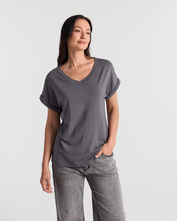V Neck Batwing Relaxed T-Shirt
