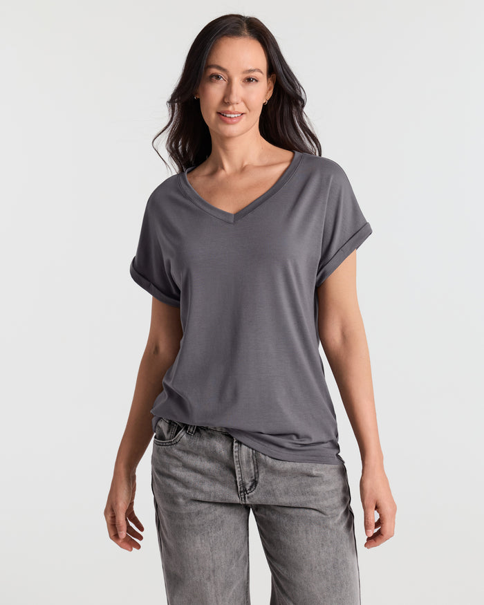 V Neck Batwing Relaxed T-Shirt