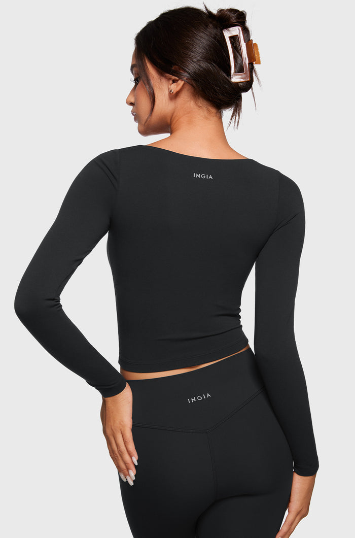 Women's Natrelax V-Neck Long Sleeve Tops Black