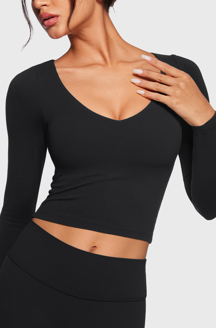 Women's Natrelax V-Neck Long Sleeve Tops Black