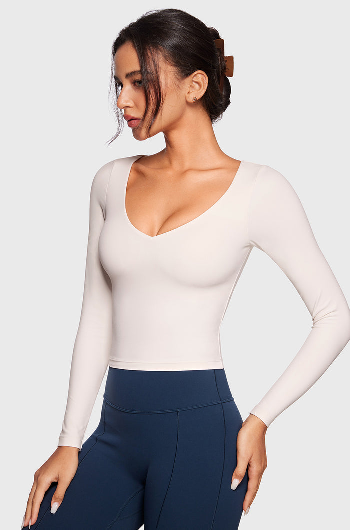 Women's Natrelax V-Neck Long Sleeve Tops Coconut White