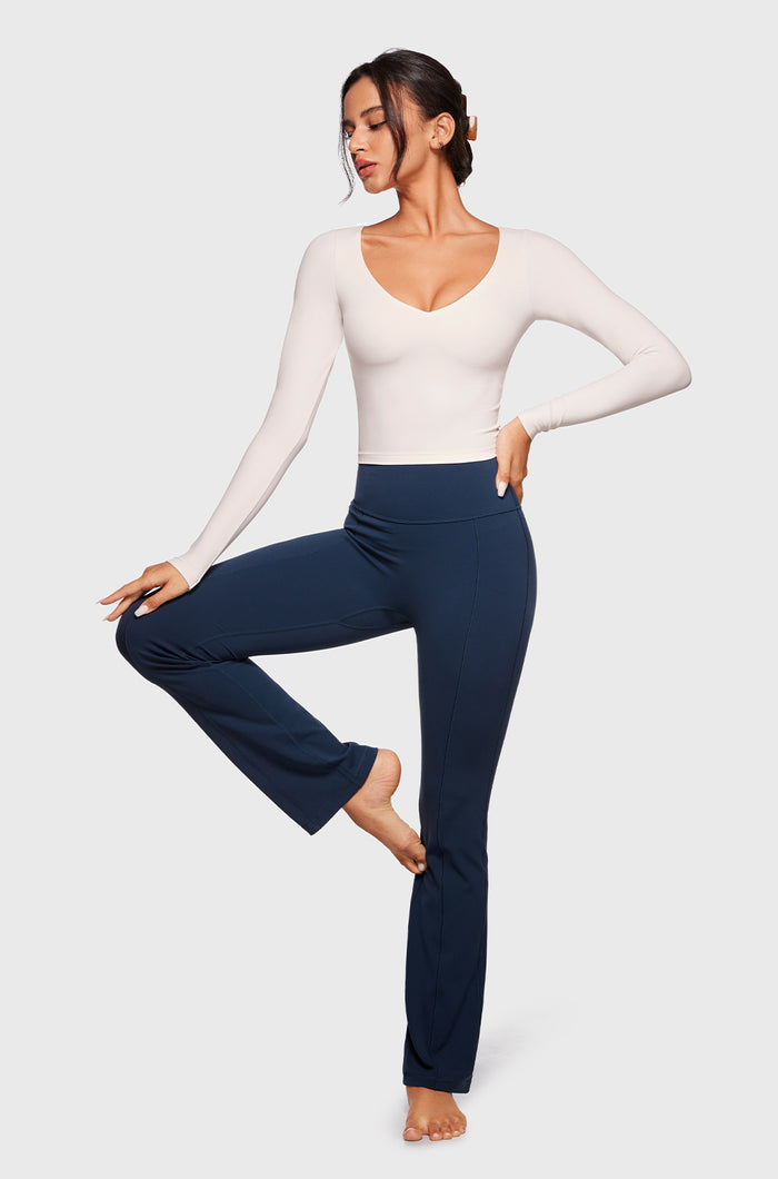 Women's Natrelax V-Neck Long Sleeve Tops Coconut White