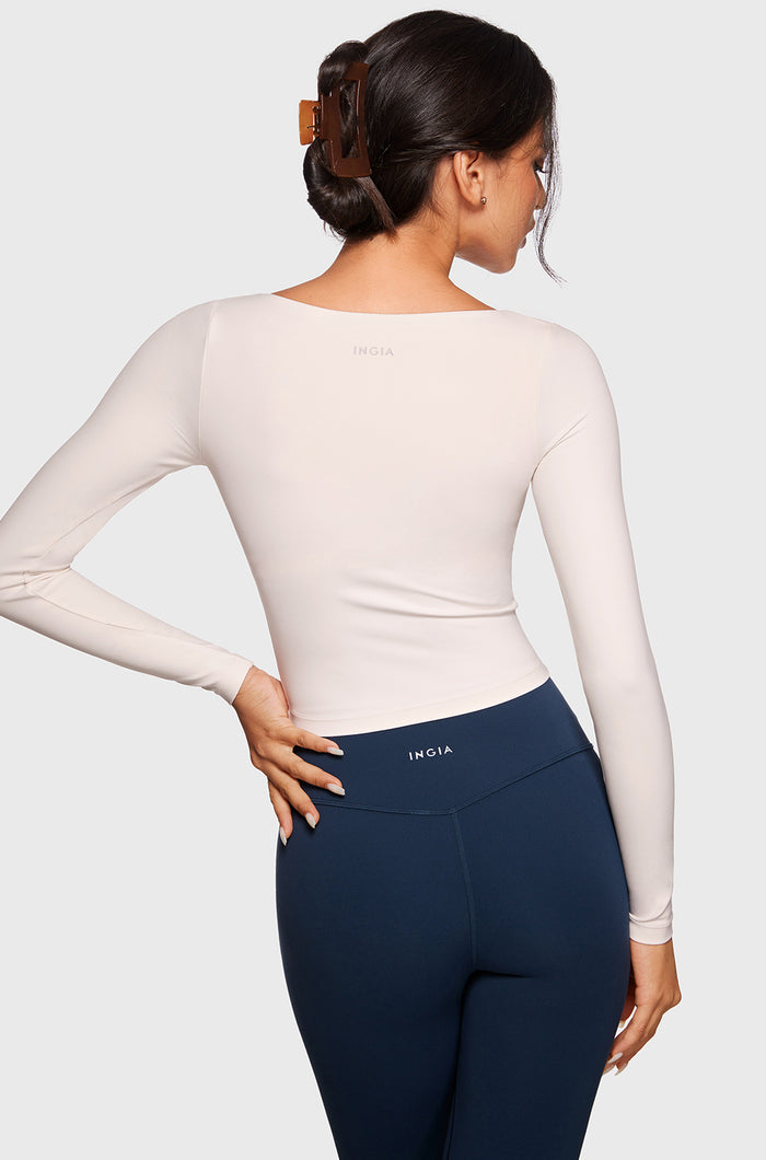 Women's Natrelax V-Neck Long Sleeve Tops Coconut White