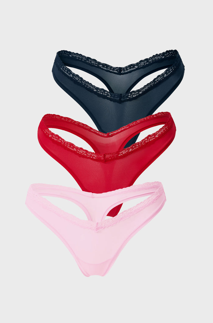 V-waisted Lace Thongs 3 Pack