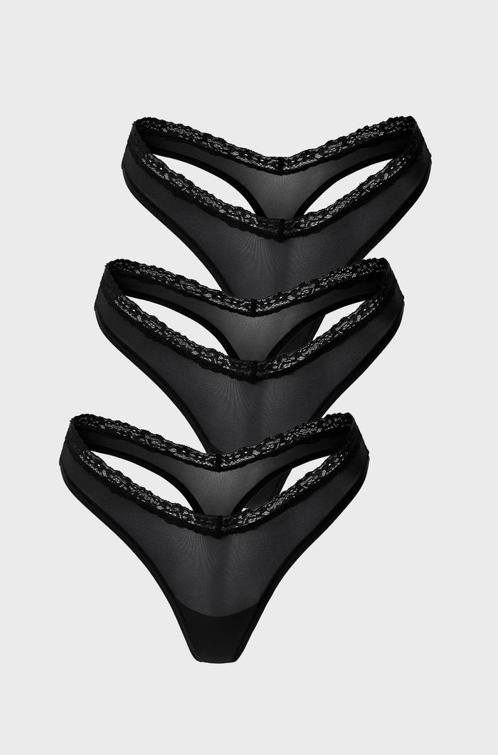 V-waisted Lace Thongs 3 Pack