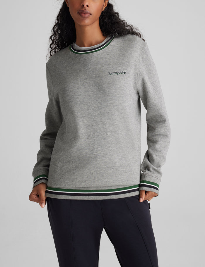 Varsity Stripe Crewneck Sweatshirt::Grey Heather