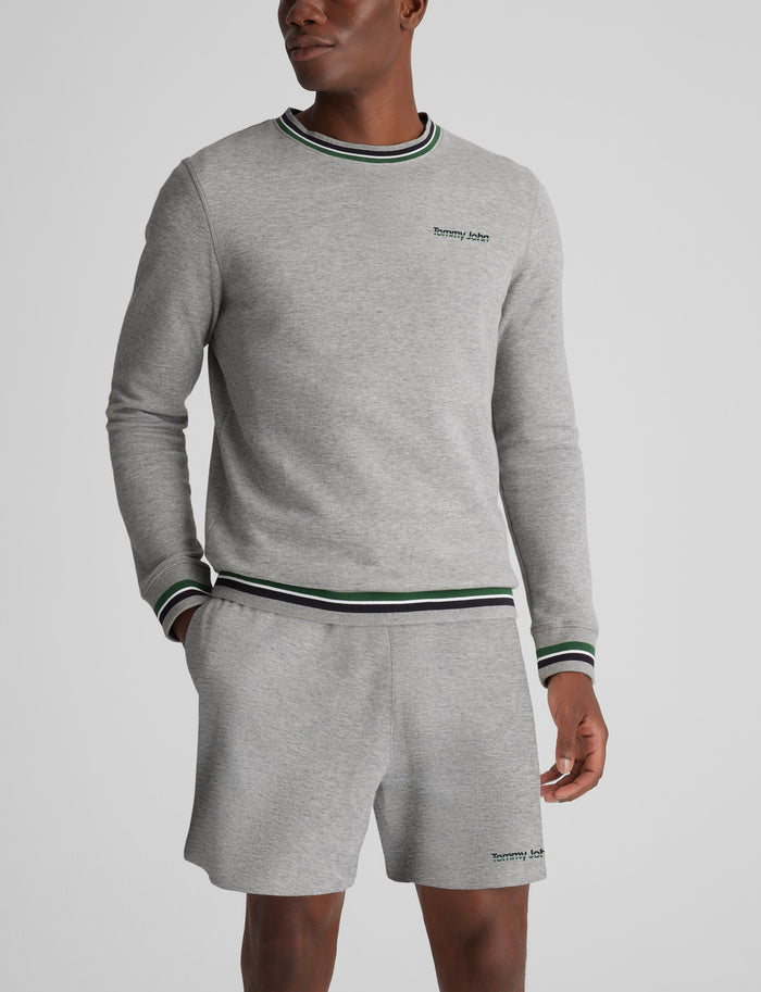 Varsity Stripe Crewneck Sweatshirt::Grey Heather