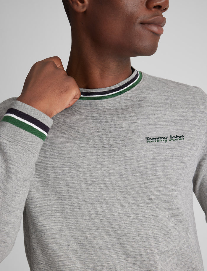 Varsity Stripe Crewneck Sweatshirt::Grey Heather