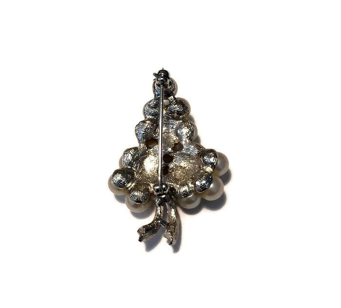 Vintage Faux Pearl and Rhinestone Pin at Duckwells