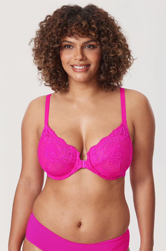 Women's Vintage Lace Front Closure Bra Barely Buff