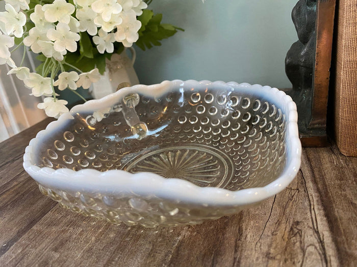 Vintage Opalescent Hobnail Candy Dish with Handle at Duckwells