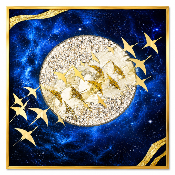 Wall Art Print Night Sky Golden Moon and Bird Européen ...