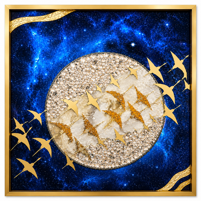 Wall Art Print Night Sky Golden Moon and Bird Européen ...