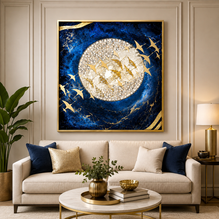 Wall Art Print Night Sky Golden Moon and Bird Européen ...