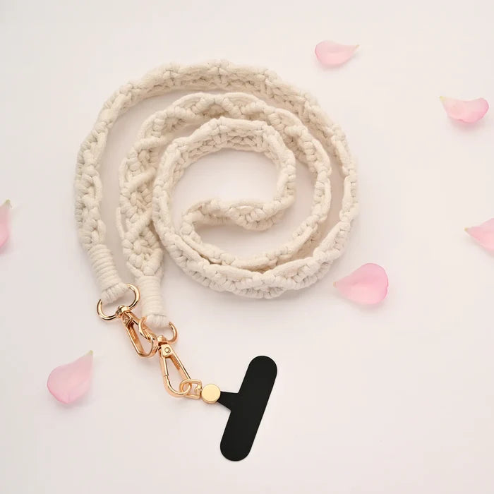Natural-colored macramé crossbody strap for smart phones | Gifts that fight human trafficking