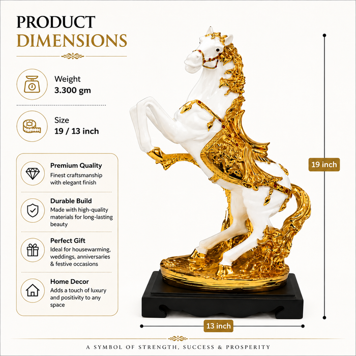 white and gold resin horse statue