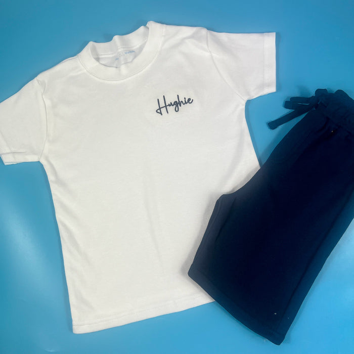 White and Navy Short Set