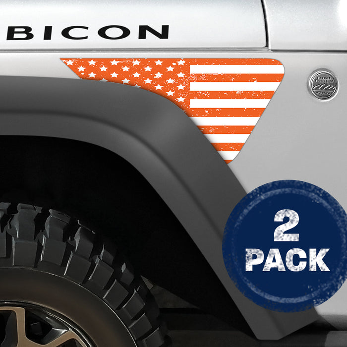 White and Orange Distressed Flag 2pc Vinyl Fender Decal