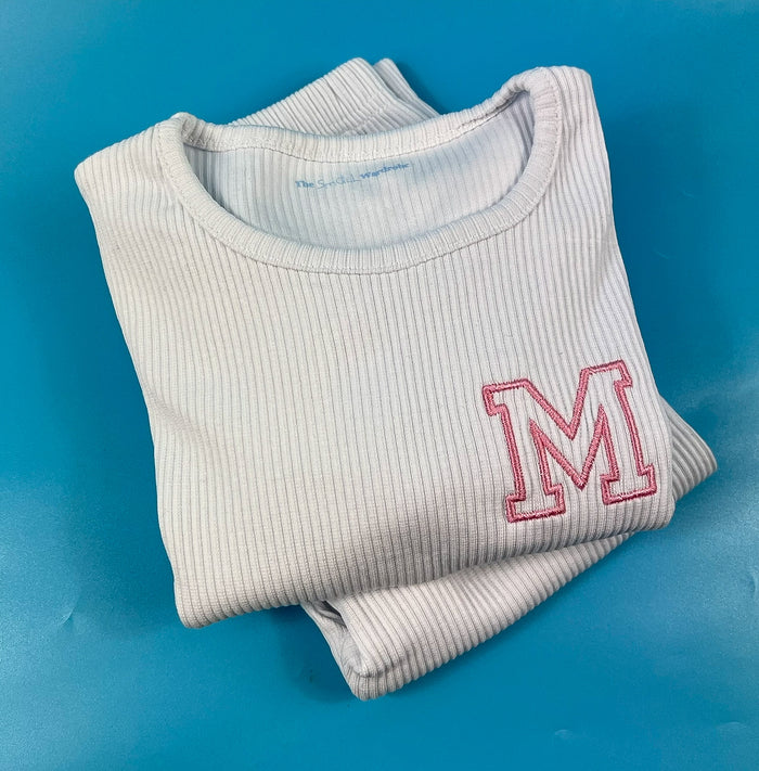 White Ribbed tracksuit with Initial