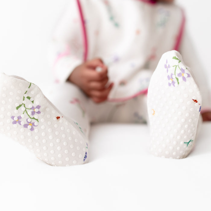 Baby wearing wildflower bamboo zippered footie