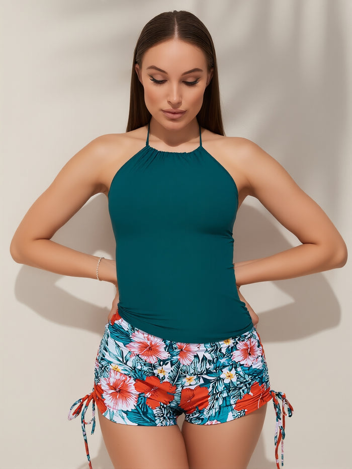 Women 2 Piece Tankini Set - High Neck Tummy Control Swimsuit with Shorts 2026 Halter Bathing Suit Swimwear