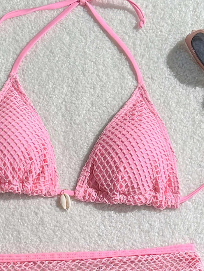 Women 3 Piece Swimsuits - Sexy Triangle Bikini Sets with Cover Up Halter String Suits